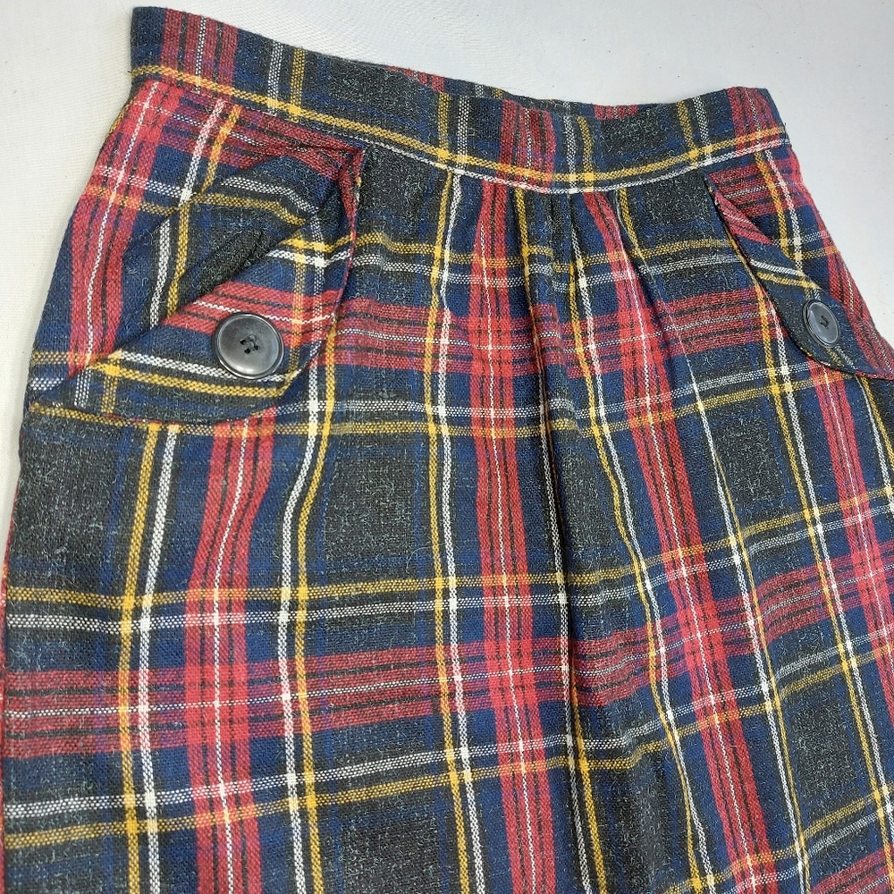 Encore Vintage 80s Plaid Pleated Pencil Maxi Skirt, Medium - Picture 3 of 11